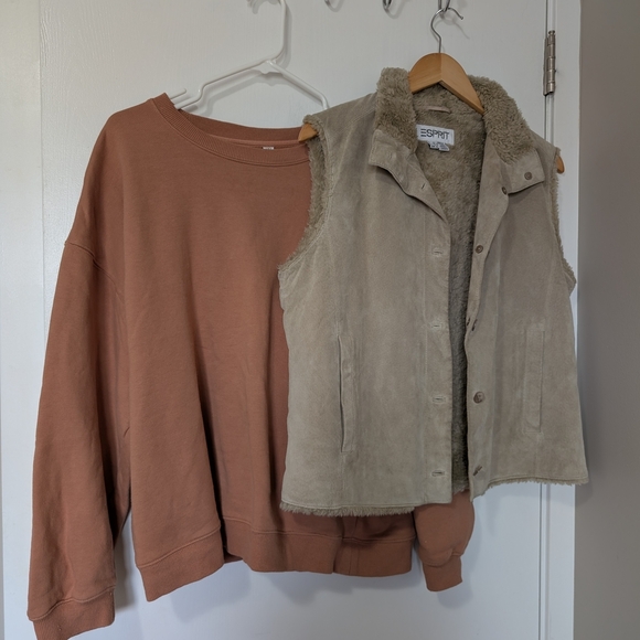 Vintage Esprit Suede Leather Cream Button Down Vest Women's XL - Picture 4 of 11